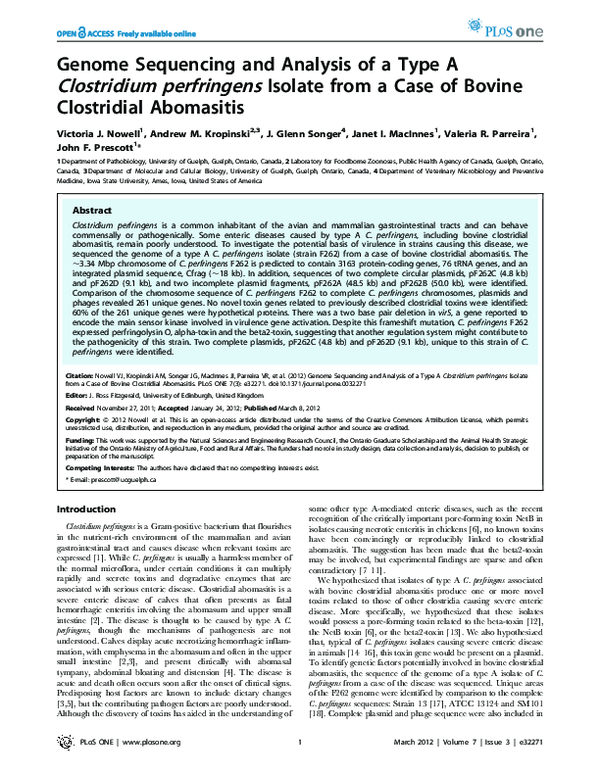 (PDF) Genome Sequencing and Analysis of a Type A Clostridium ...