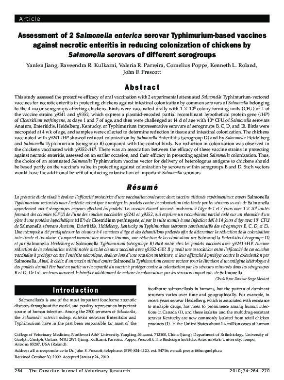 (PDF) Assessment of 2 Salmonella enterica serovar Typhimurium-based ...