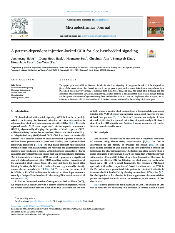 (PDF) A pattern-dependent injection-locked CDR for clock-embedded signaling