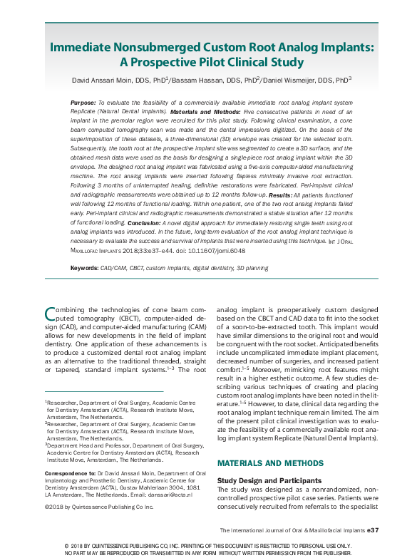 (PDF) Immediate Nonsubmerged Custom Root Analog Implants: A Prospective ...