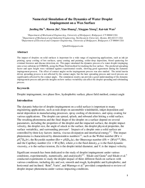 (PDF) Numerical Simulation of the Dynamics of Water Droplet Impingement ...