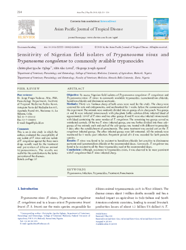 (PDF) Sensitivity of Nigerian field isolates of Trypanosoma vivax and ...