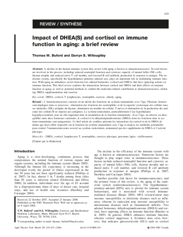 (PDF) Impact of DHEA(S) and cortisol on immune function in aging: a ...