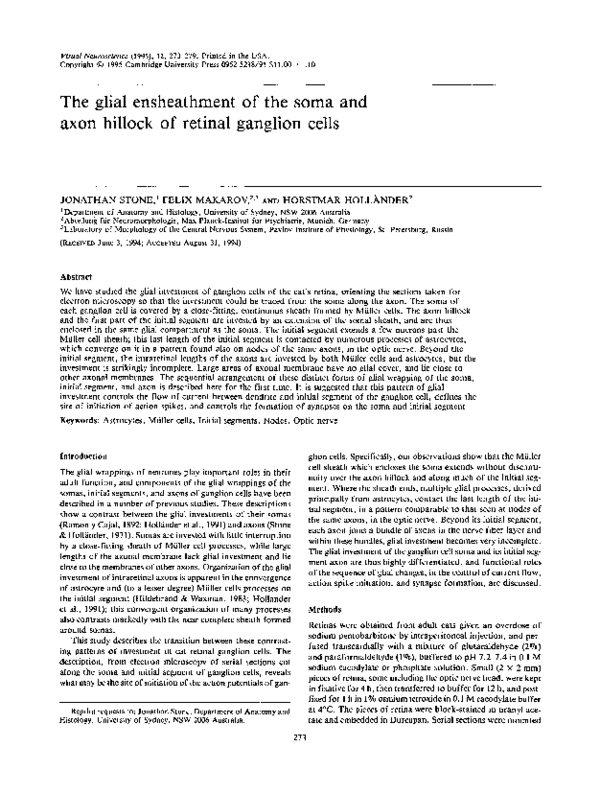 (PDF) The glial ensheathment of the soma and axon hillock of retinal ...