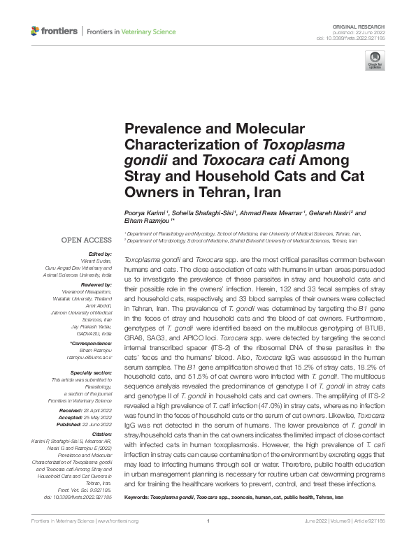 (PDF) Prevalence and Molecular Characterization of Toxoplasma gondii ...