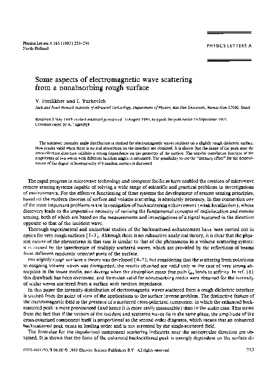 (PDF) Some aspects of electromagnetic wave scattering from a ...
