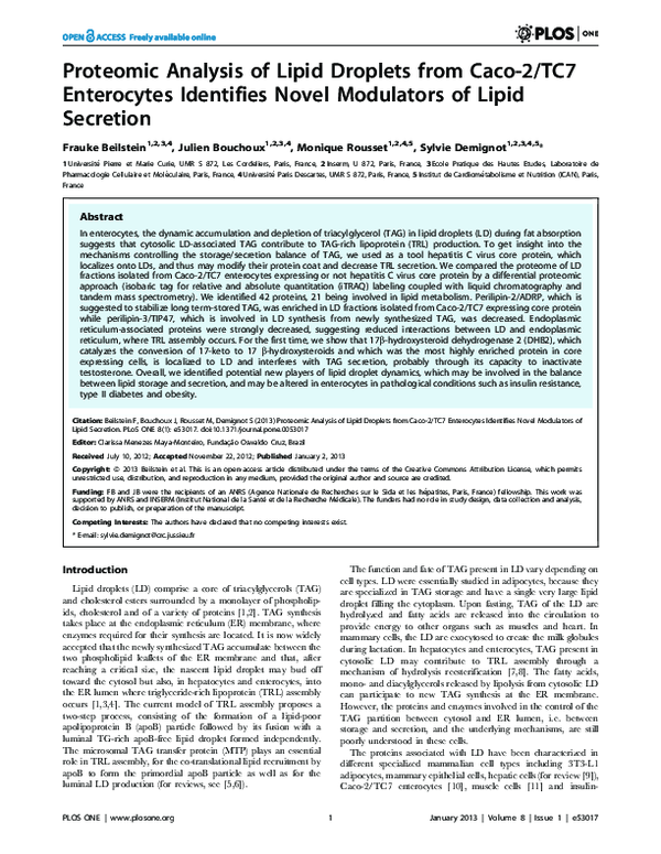 (PDF) Proteomic Analysis of Lipid Droplets from Caco-2/TC7 Enterocytes ...