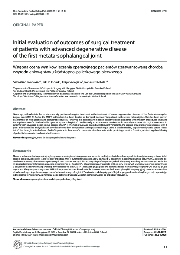 (PDF) Initial evaluation of outcomes of surgical treatment of patients ...