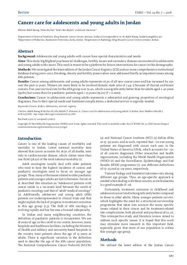 (PDF) Cancer care for adolescents and young adults in Jordan
