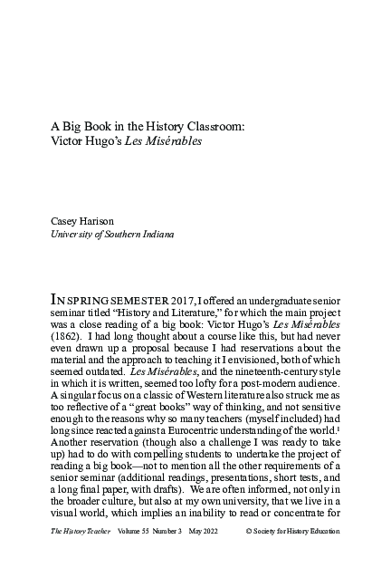 (PDF) A Big Book in the History Classroom: Victor Hugo's Les Miserables