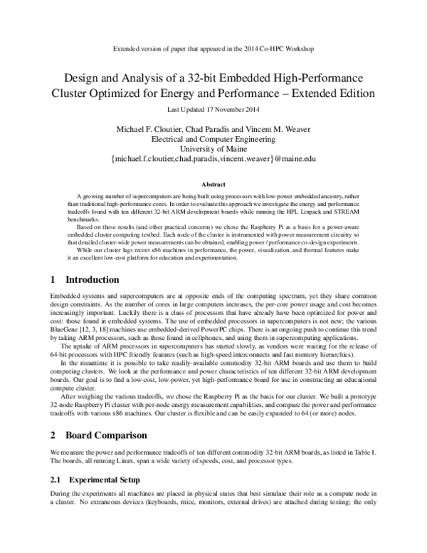 (PDF) Design and Analysis of a 32-bit Embedded High-Performance Cluster ...