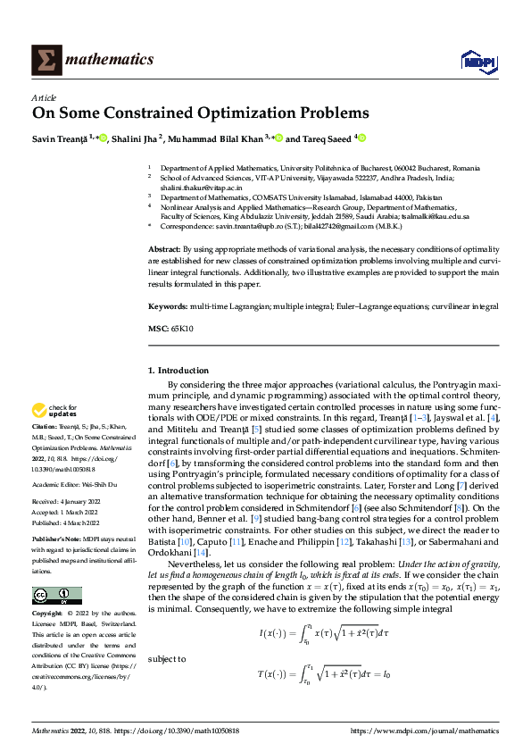 (PDF) On Some Constrained Optimization Problems