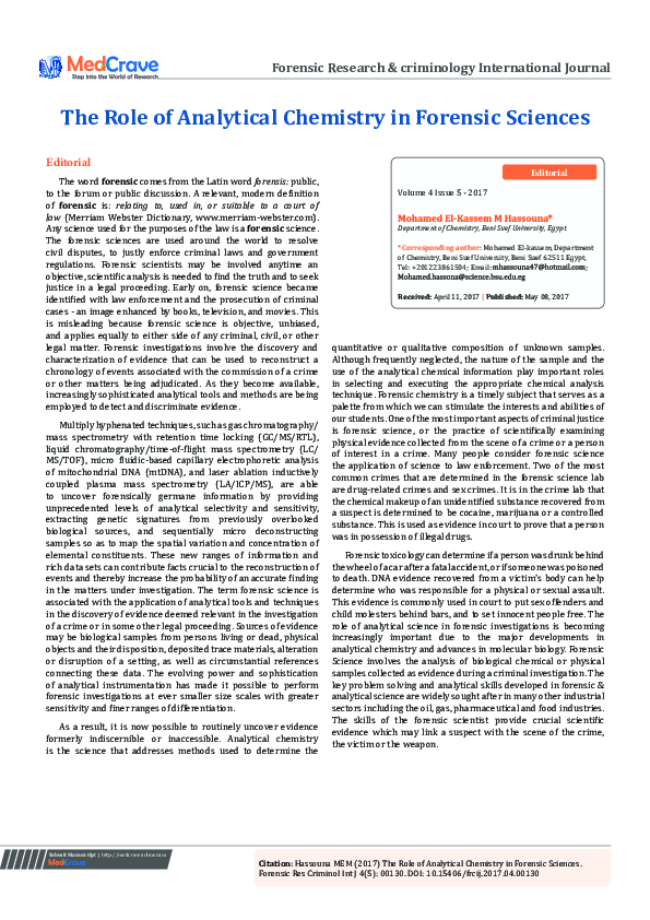 (PDF) The Role of Analytical Chemistry in Forensic Sciences