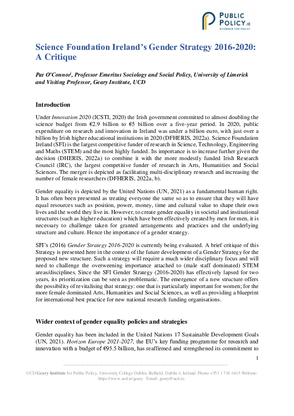 (PDF) Science Foundation Ireland's Gender Strategy 20162020 A