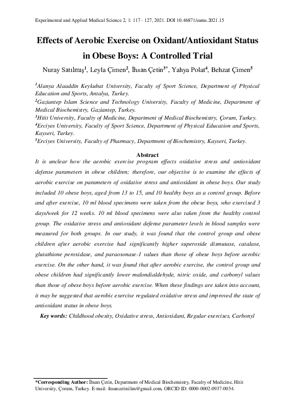 (PDF) Effects of Aerobic Exercise on Oxidant/Antioxidant Status in ...