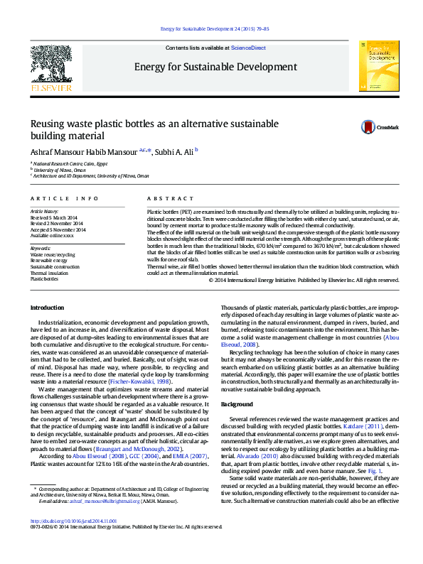 (PDF) Reusing waste plastic bottles as an alternative sustainable building material habib