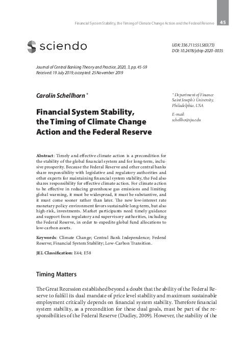 (PDF) Financial System Stability, the Timing of Climate Change Action ...