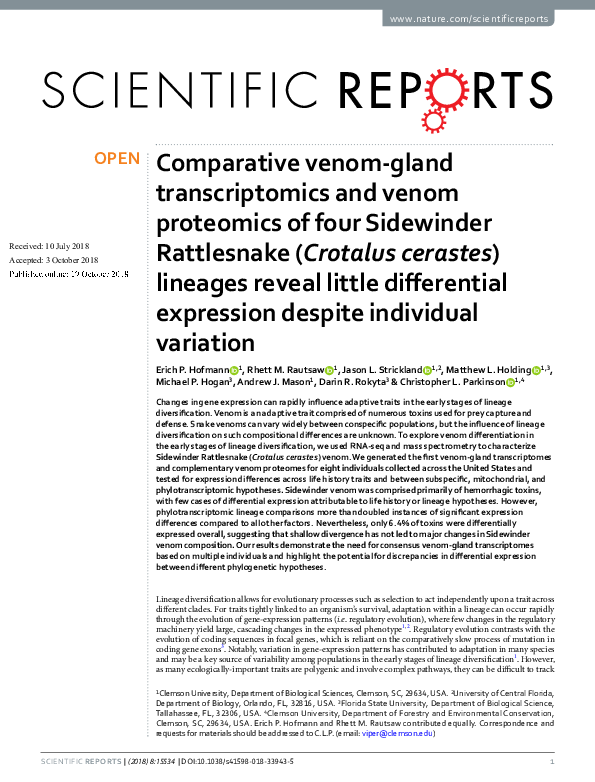 (PDF) Comparative venom-gland transcriptomics and venom proteomics of ...