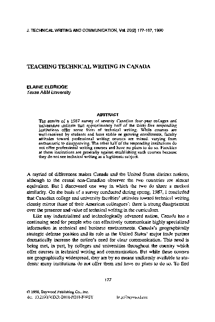 (PDF) Teaching Technical Writing in Canada