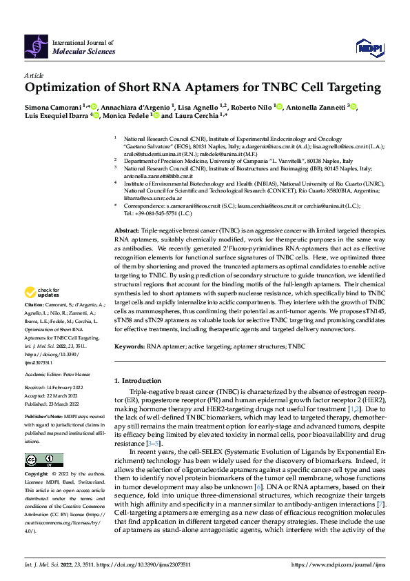 (PDF) Optimization of Short RNA Aptamers for TNBC Cell Targeting