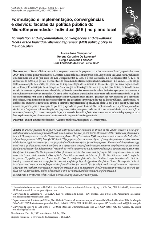 Formulação e implementação, convergências e desvios: facetas da política pública do MicroEmpreendedor Individual (MEI) no plano local