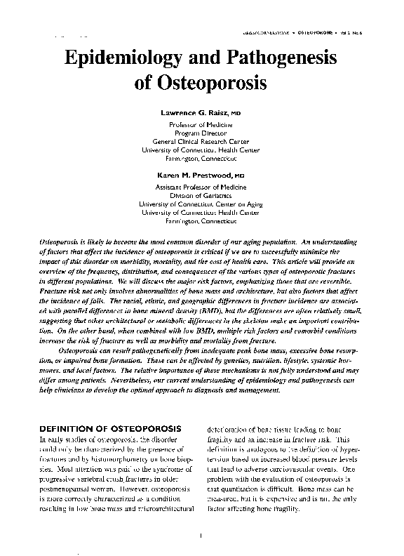 (PDF) Epidemiology and pathogenesis of osteoporosis