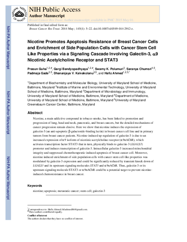 (PDF) Nicotine promotes apoptosis resistance of breast cancer cells and ...