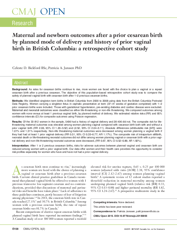 (PDF) Maternal and newborn outcomes after a prior cesarean birth by ...