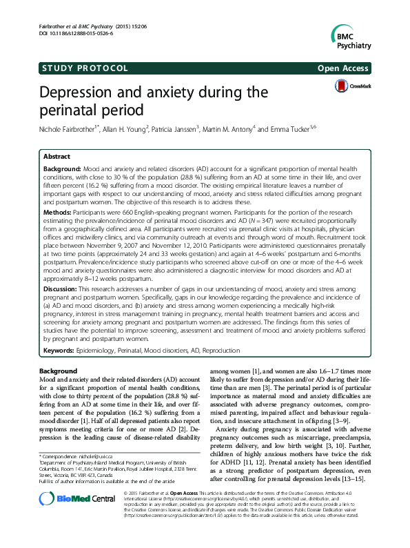 (PDF) Depression and anxiety during the perinatal period