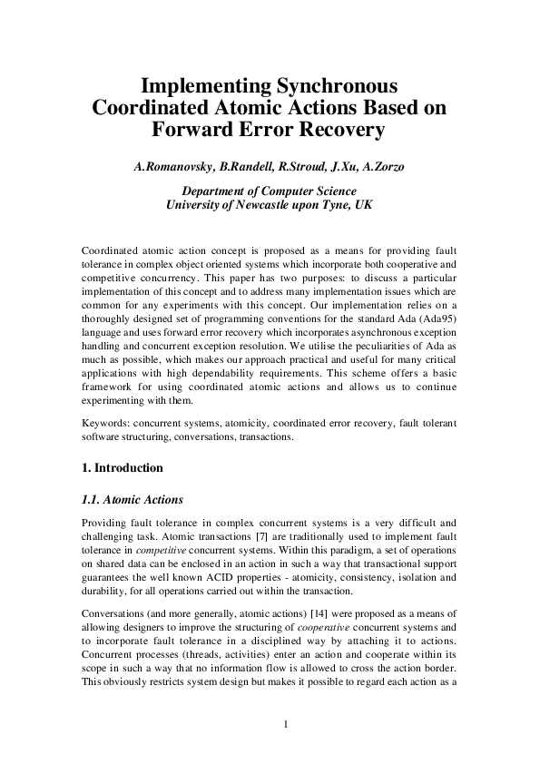 (PDF) Implementing Synchronous Co-ordinated Atomic Actions Based on ...
