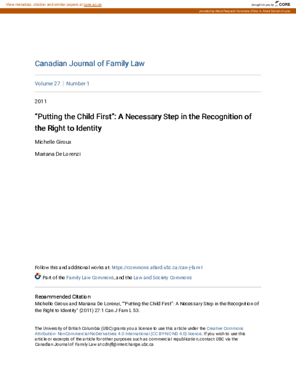 (PDF) “Putting the Child First”: A Necessary Step in the Recognition of ...