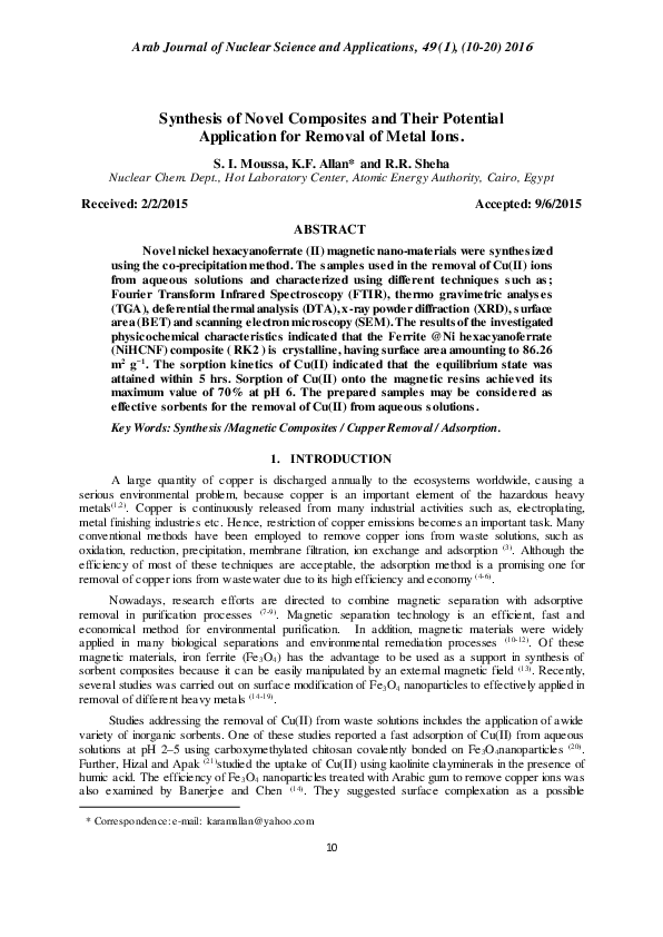 (PDF) Science and Applications , Synthesis of Novel Composites and ...