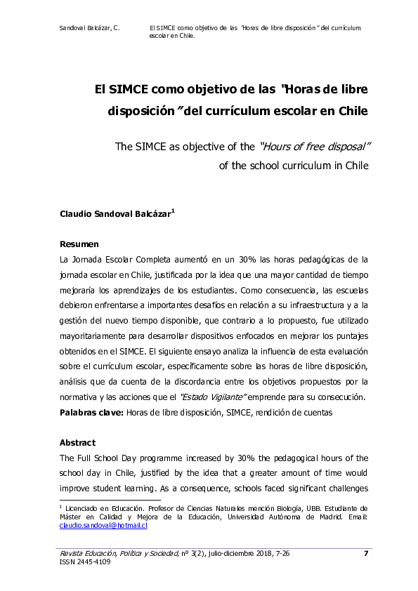(PDF) The SIMCE as objective of the “Hours of free disposal” of the ...