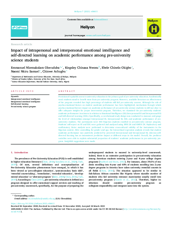 (PDF) Impact of intrapersonal and interpersonal emotional intelligence ...