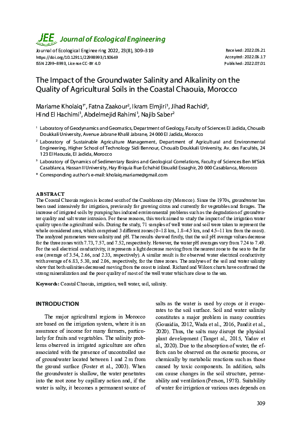 (PDF) The Impact of the Groundwater Salinity and Alkalinity on the ...