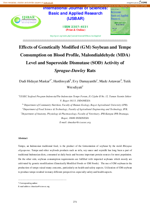 (PDF) Effects of Modified (GM) Soybean and Tempe