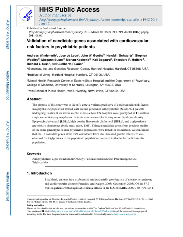 (PDF) Validation of candidate genes associated with cardiovascular risk ...