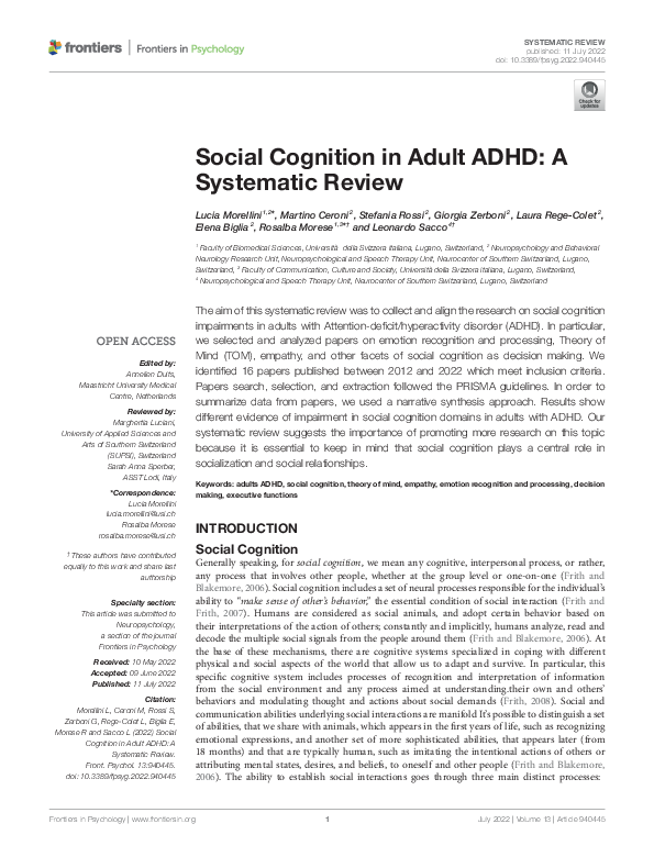 (PDF) Social Cognition in Adult ADHD: A Systematic Review