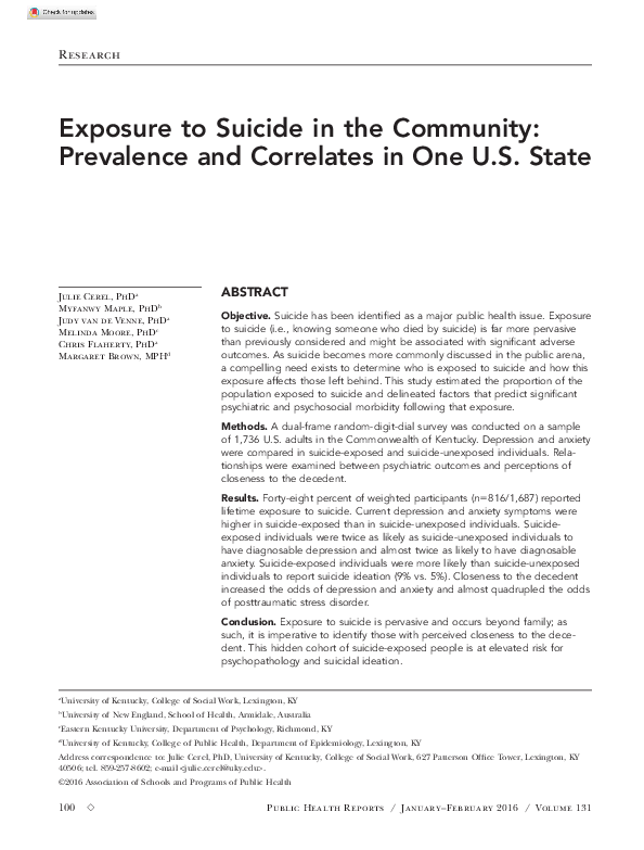 (PDF) Exposure to Suicide in the Community: Prevalence and Correlates ...