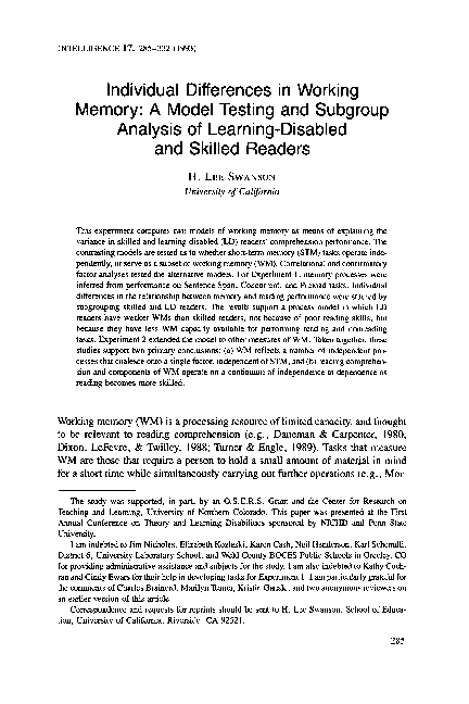 (PDF) Individual differences in working memory: A model testing and ...