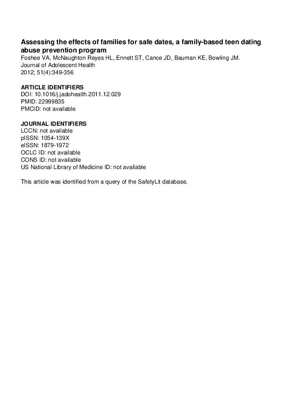 (PDF) Assessing the Effects of Families for Safe Dates, a Family-Based ...