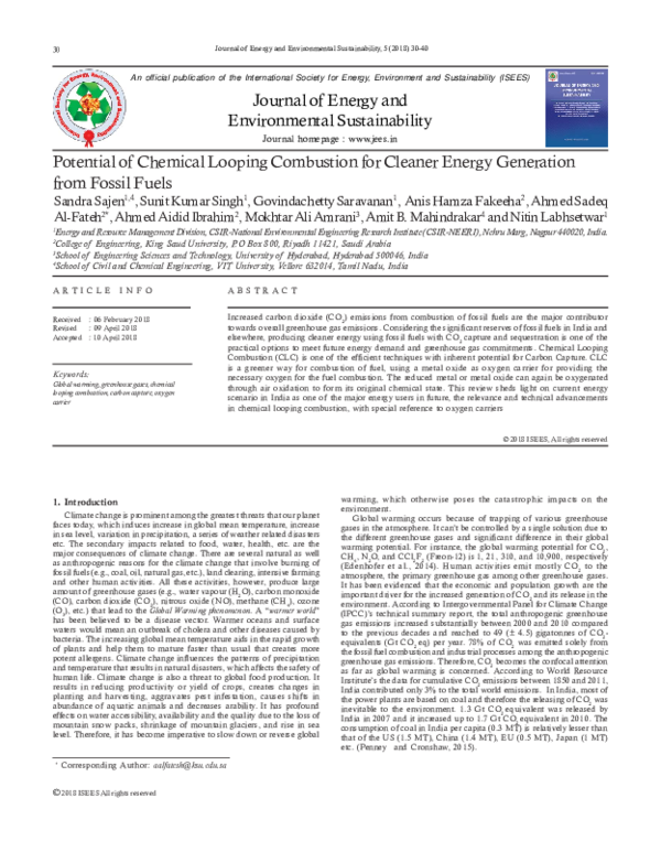 (PDF) Potential of Chemical Looping Combustion for Cleaner Energy ...