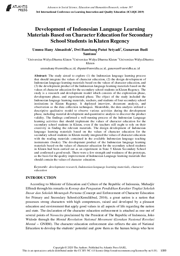 (PDF) Development of Indonesian Language Learning Materials Based on