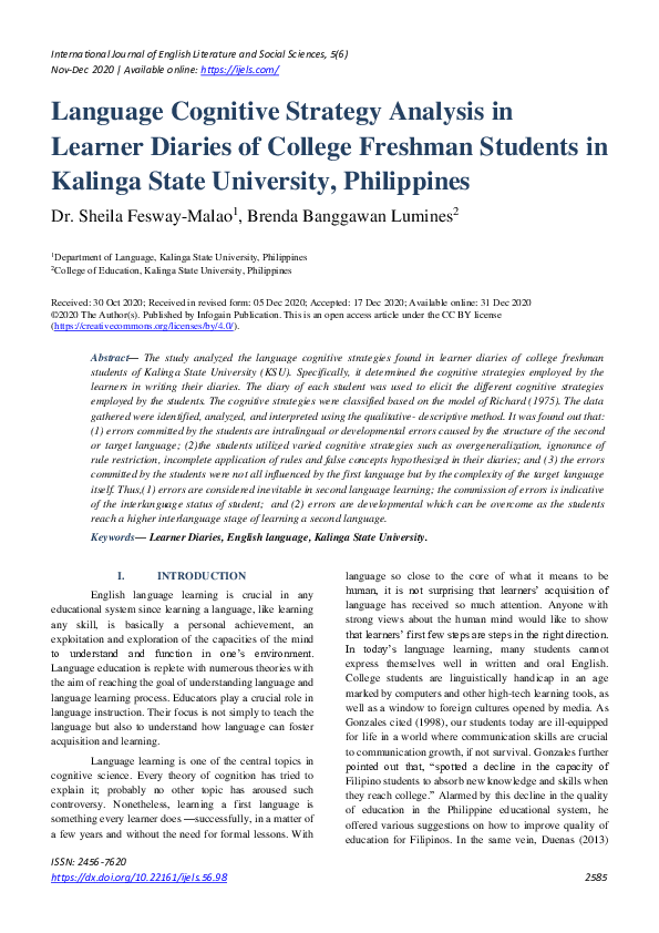 (PDF) Language Cognitive Strategy Analysis in Learner Diaries of ...