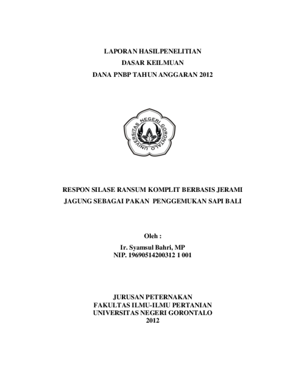 (PDF) Respon Silase Ransum Komplit Berbasis Jagung Pada Penggemukan ...