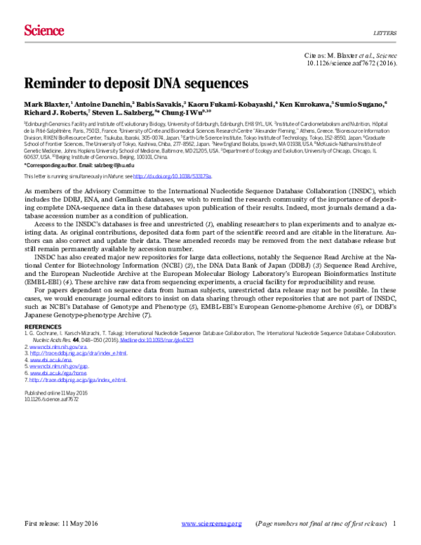 (PDF) Reminder to deposit DNA sequences