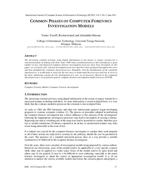 (PDF) Common Phases of Computer Forensics Investigation Models