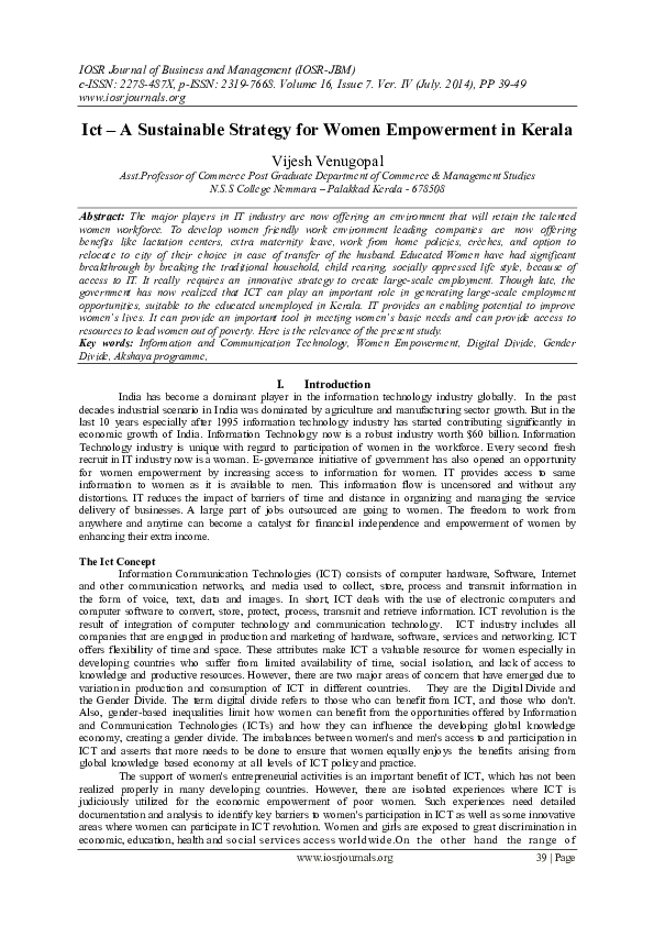 (PDF) Ict – A Sustainable Strategy for Women Empowerment in Kerala