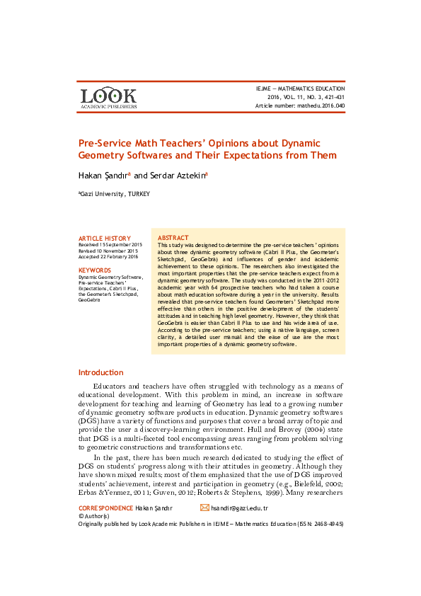 (PDF) Pre-Service Math Teachers’ Opinions about Dynamic Geometry ...