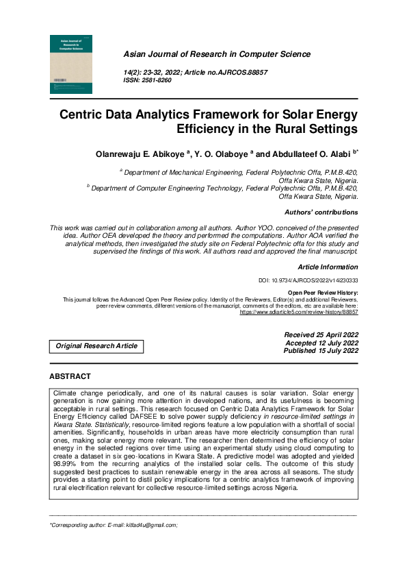 (PDF) Centric Data Analytics Framework for Solar Energy Efficiency in ...